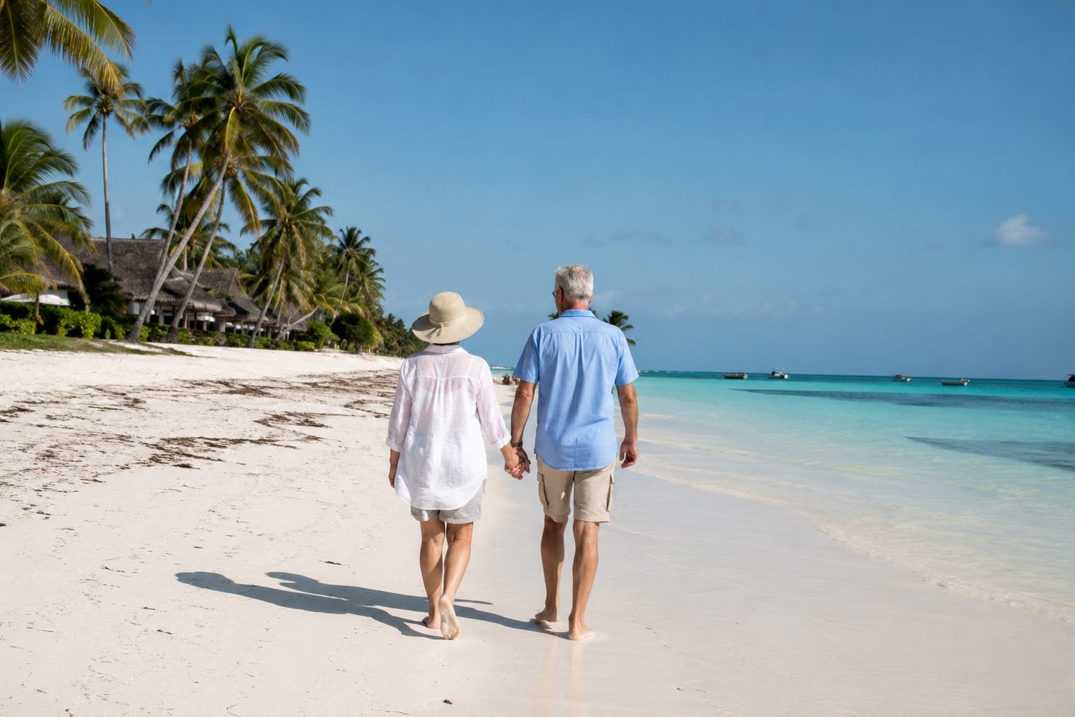 Couple walking on a Zanzibar beach